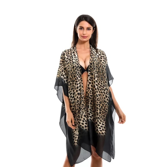🌸 ANIMAL PRINT ROBE DUSTER KAFTAN COVER SHAWL LEOPARD KIMONO SCARF BEACH BUNNY - Picture 8 of 10